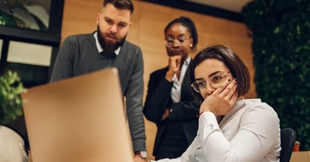 Stressed team of meeting planners planning a last-minute meeting